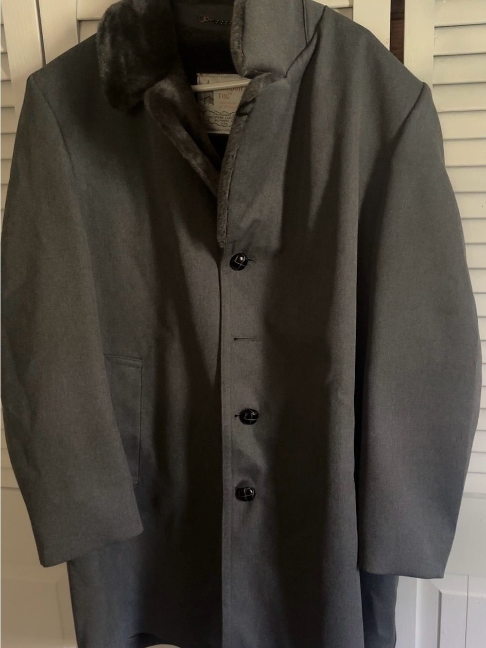 London Fog Dark Gray Pea Coat with Faux Fur Collar